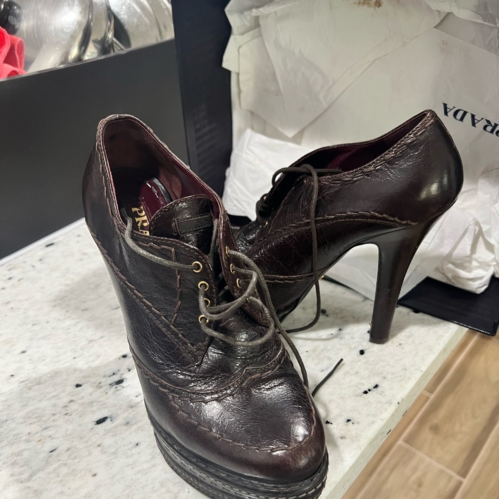 Cow Hide Oxford Prada Vintage Booties-Platform - Picture 3 of 6